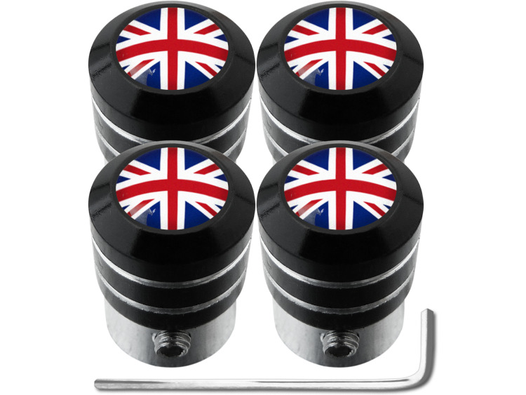 4 bouchons de valve antivol Angleterre Royaume-Uni Anglais Union Jack British England "black"