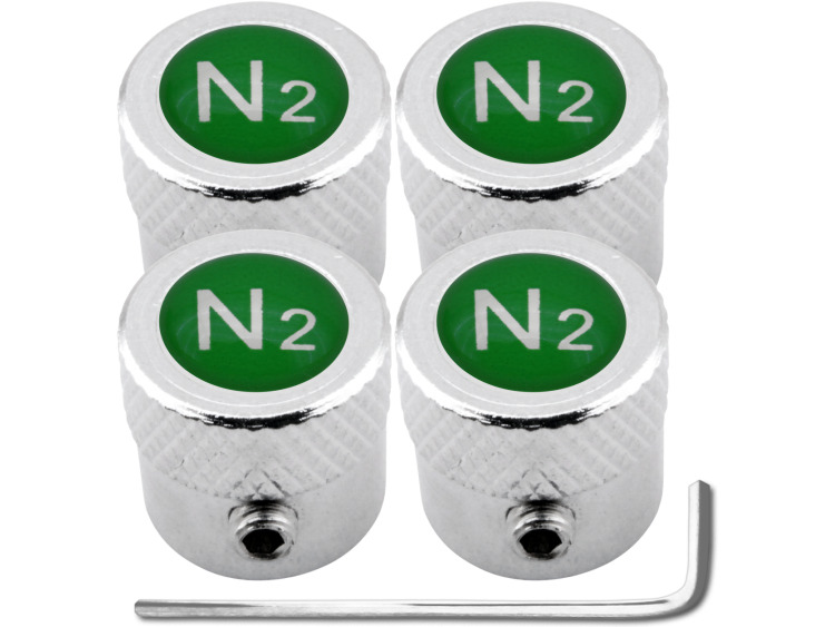 4 bouchons de valve antivol Azote N2 vert "stri&eacute;"