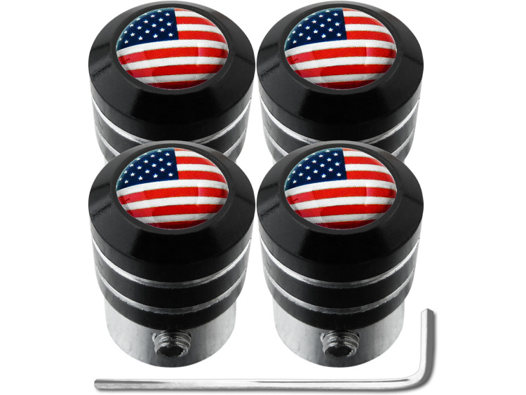 4 bouchons de valve antivol drapeau Am&eacute;ricain Etats-Unis USA "black"