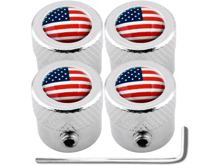4 bouchons de valve antivol drapeau Am&eacute;ricain Etats-Unis USA "stri&eacute;"